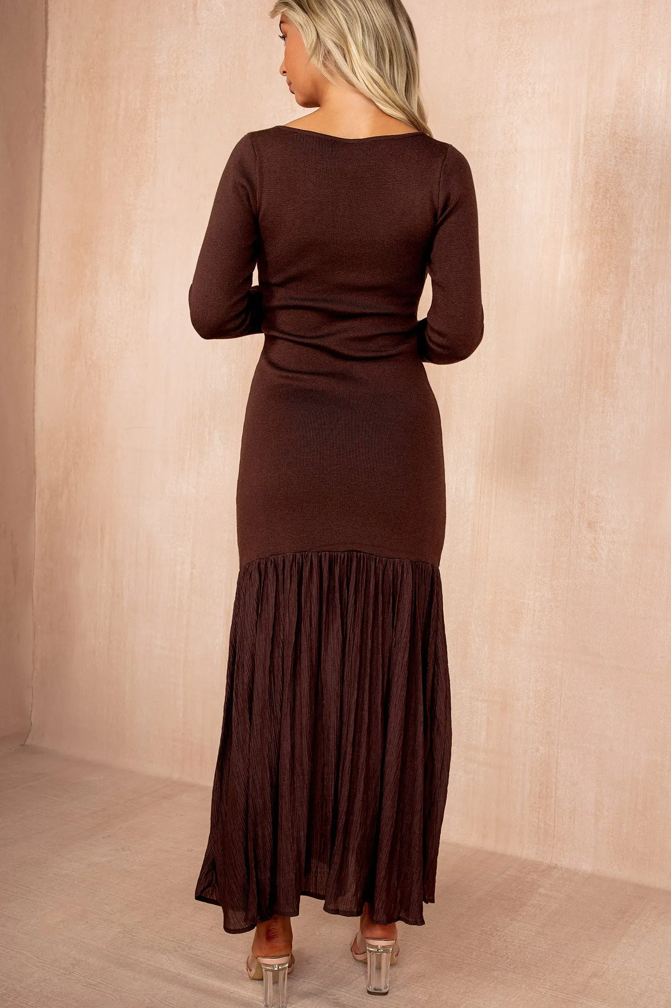 Mariah Chocolate Knit Chiffon Hem Maxi Dress sold by Vavavoom product image thumbnail 4