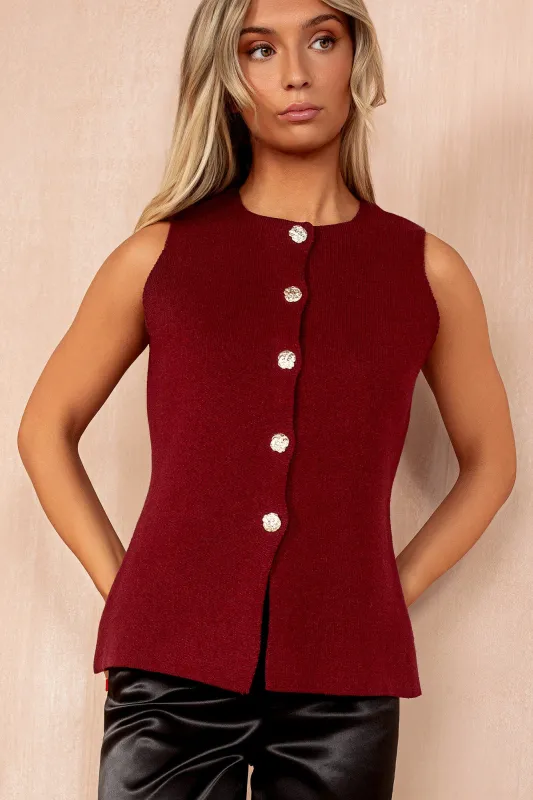 Jessica Burgundy Knit Waistcoat sold by Va Va Voom