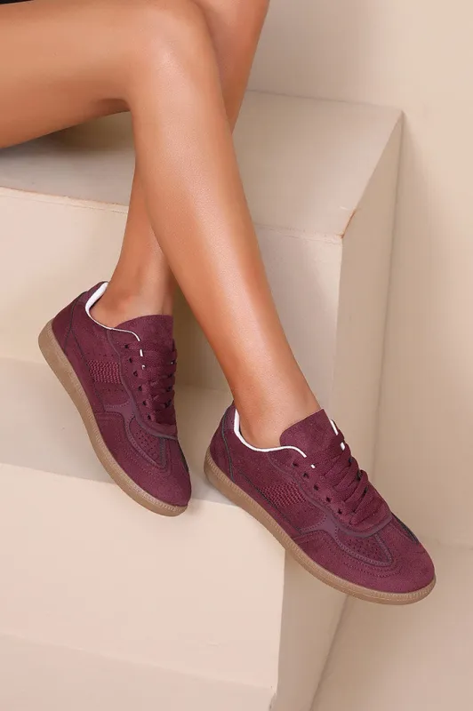 Ravi Wine Suedette Trainers sold by Vavavoom