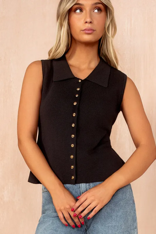 Nancy Black Knit Sleeveless Fitted Top sold by Va Va Voom