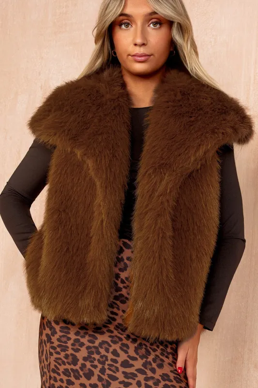 Nia Tan Faux Fur Gilet sold by Va Va Voom