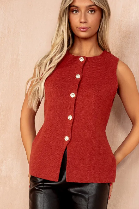 Jessica Rust Knit Waistcoat sold by Va Va Voom