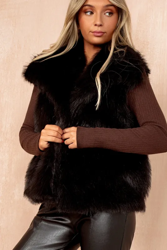 Nia Black Faux Fur Gilet sold by Va Va Voom