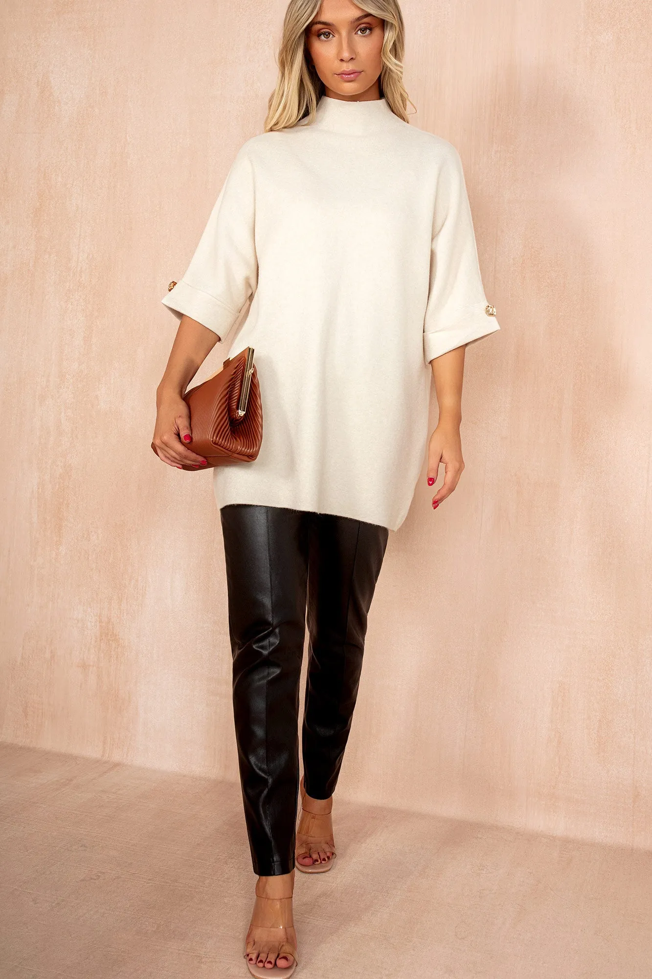 Macey Cream Knit Batwing Top sold by Va Va Voom product image thumbnail 2