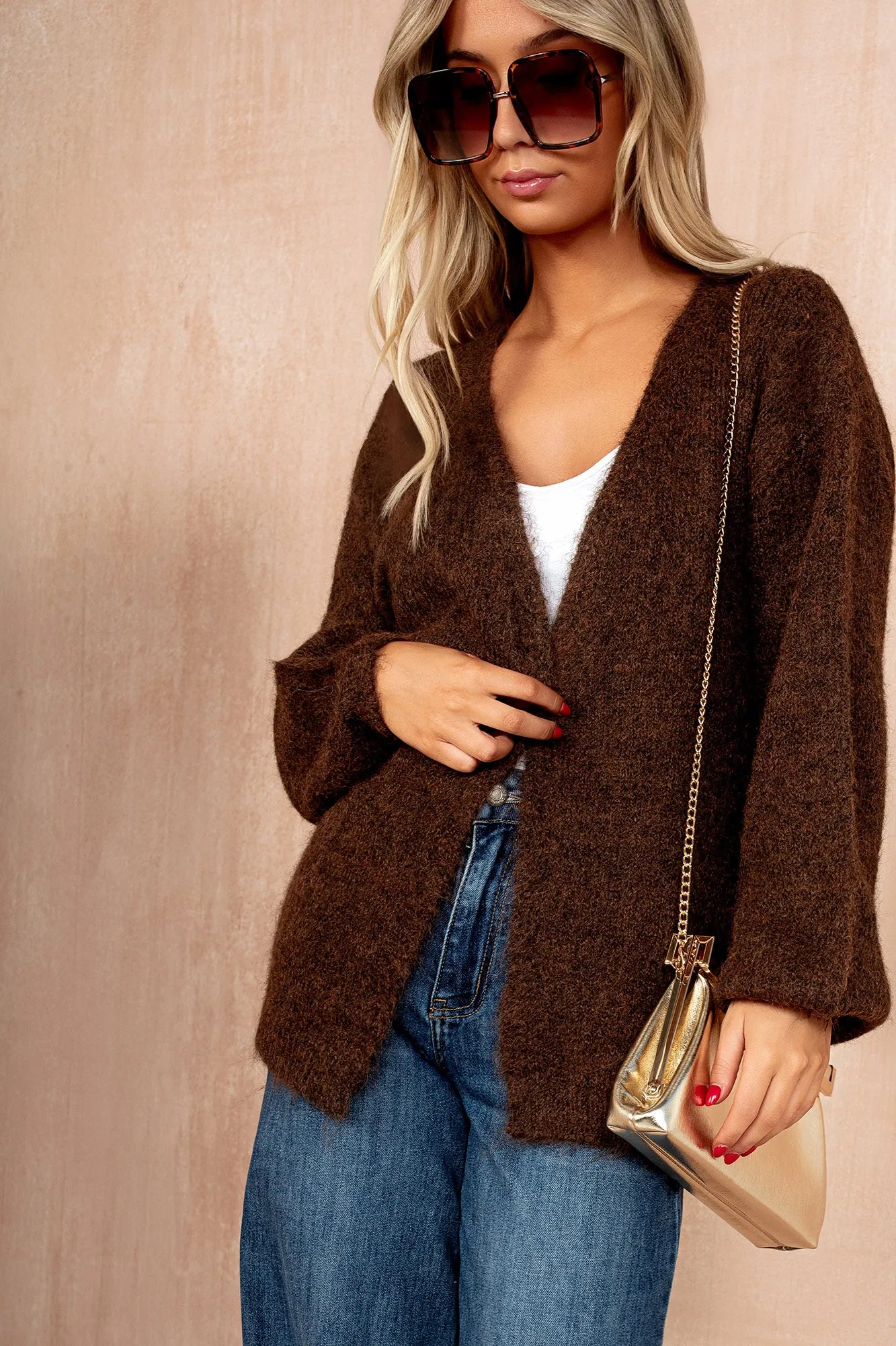 Dawn Chocolate Hairy Knit Cardigan sold by Vavavoom