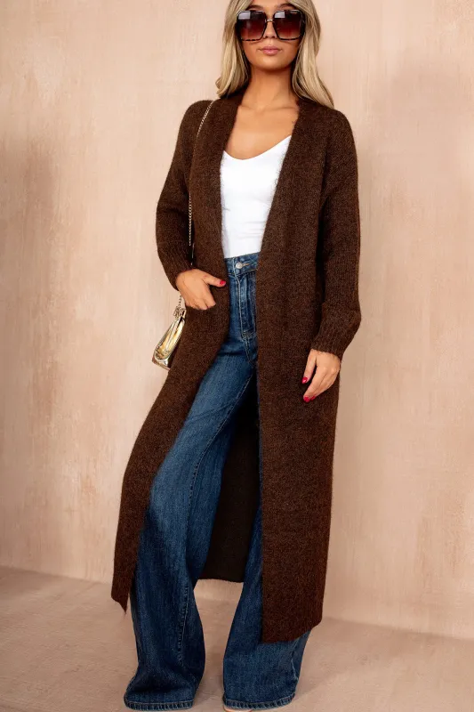 Arya Chocolate Hairy Knit Longline Knit sold by Va Va Voom