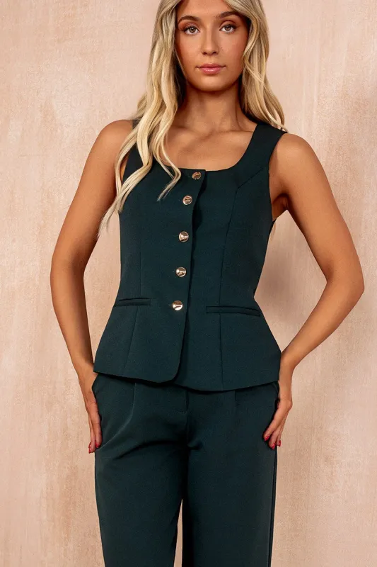 Jamie Emerald Green Square Neck Waistcoat sold by Vavavoom