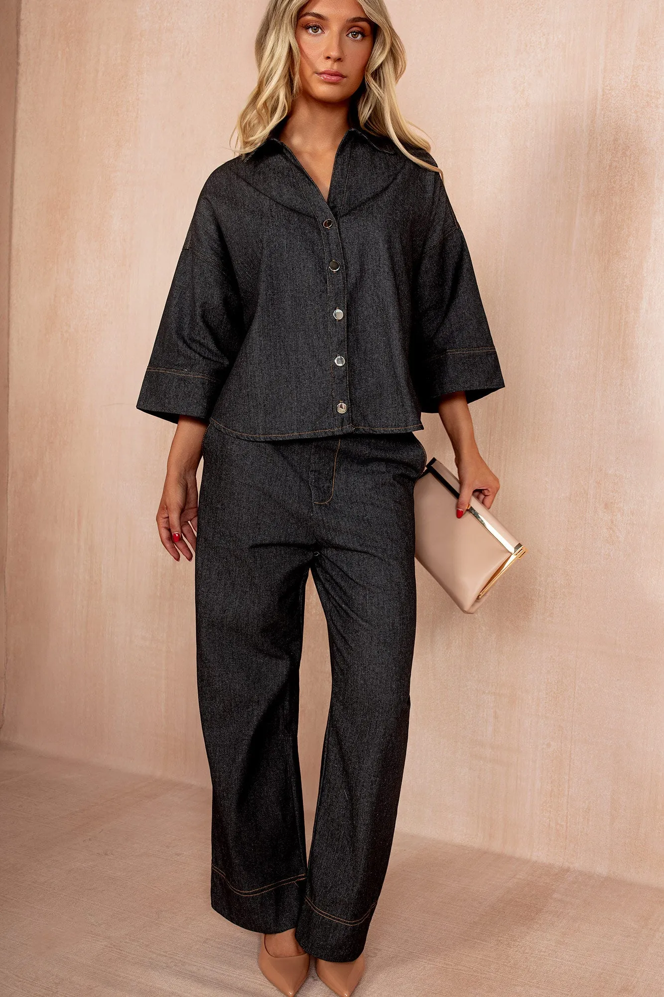 Mindy Black Denim Oversized Co Ord sold by Vavavoom