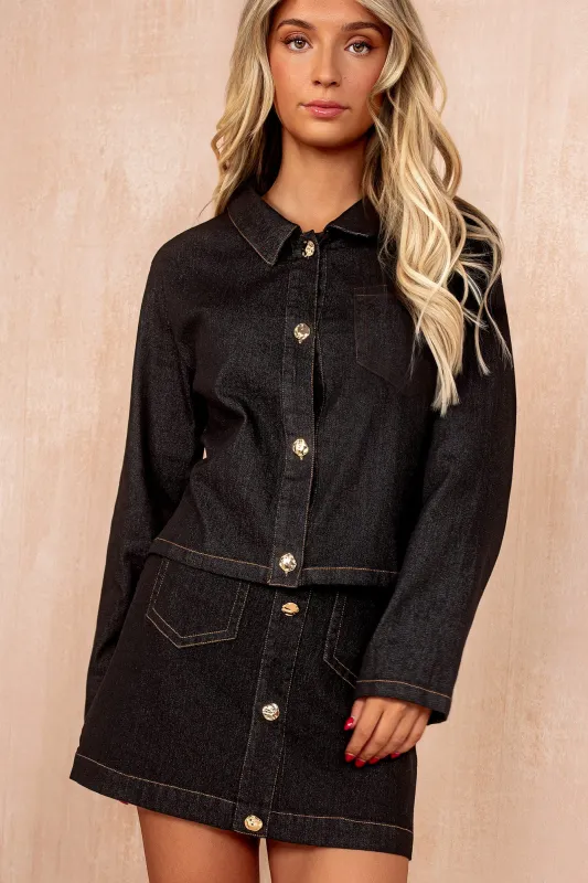 Jodie Black Denim Shacket sold by Va Va Voom