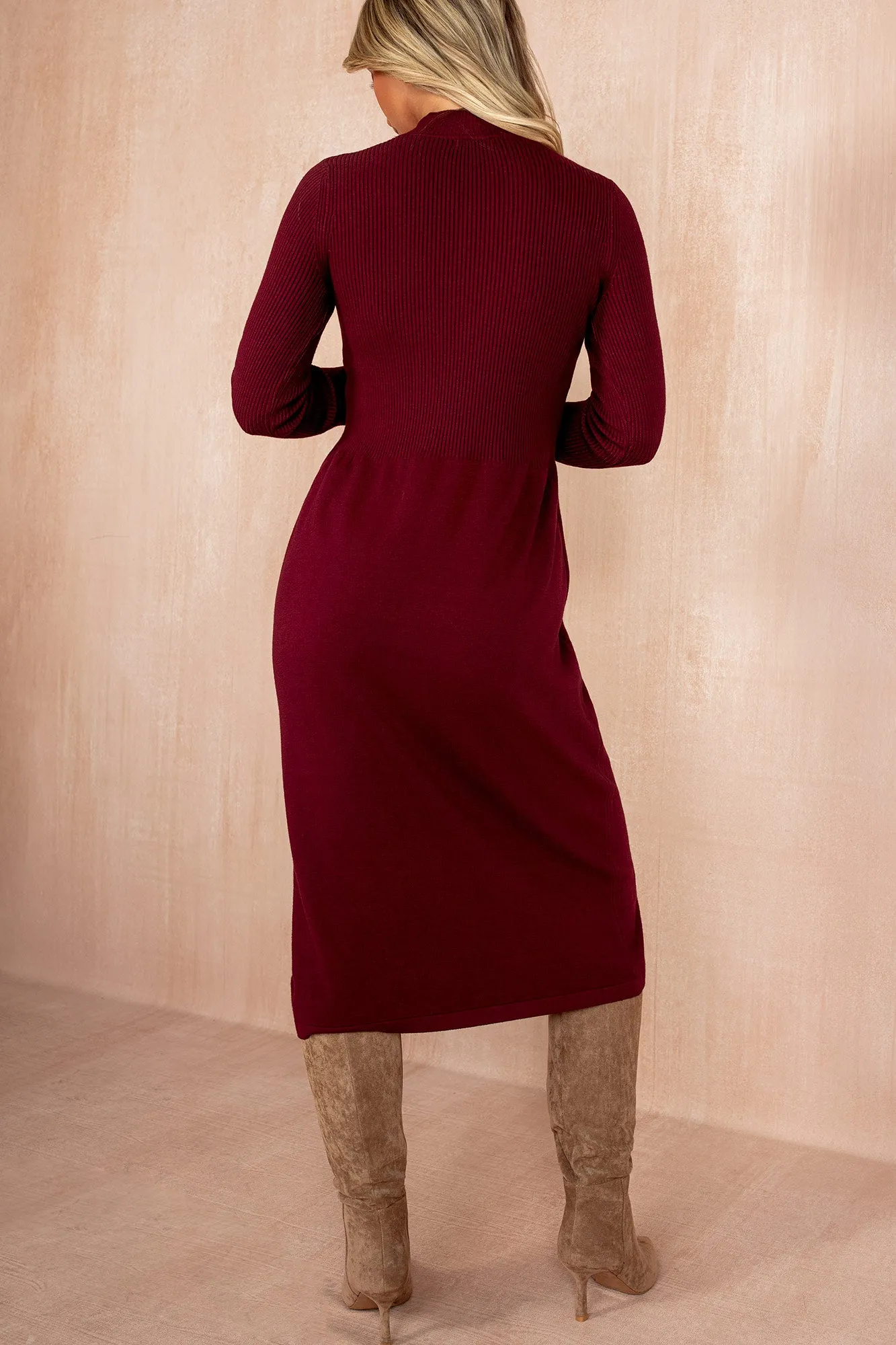 Queeva Burgundy Fine Knit Midi Dress sold by Vavavoom product image thumbnail 4