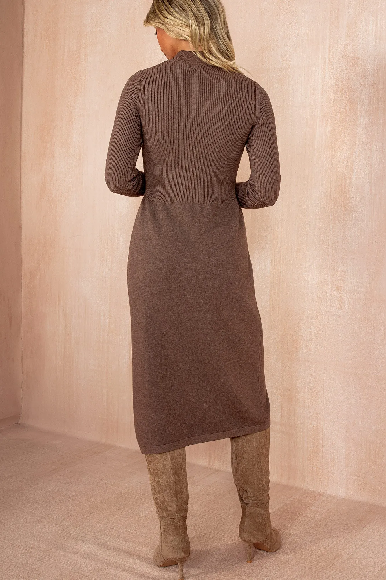 Queeva Coffee Fine Knit Midi Dress sold by Vavavoom product image thumbnail 4