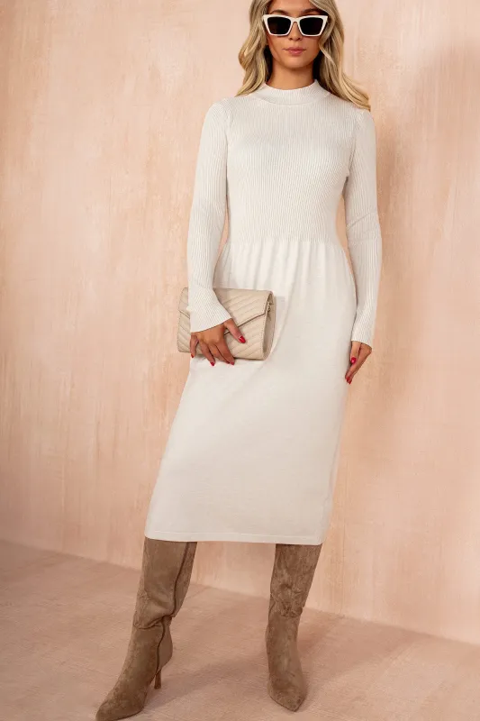 Queeva Cream Fine Knit Midi Dress sold by Va Va Voom
