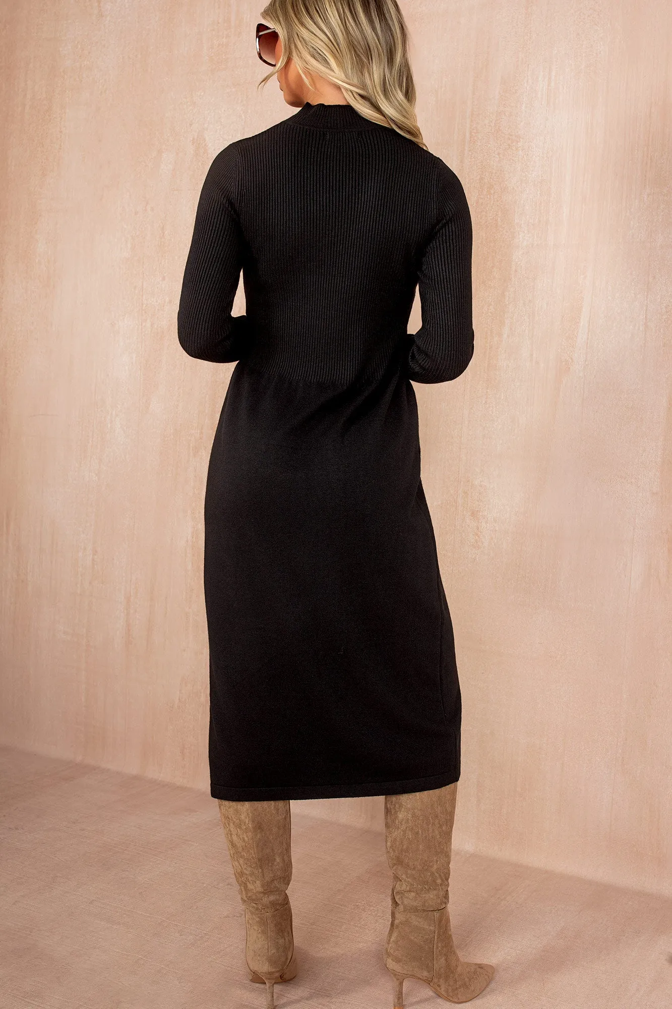 Queeva Black Fine Knit Midi Dress sold by Va Va Voom product image thumbnail 3