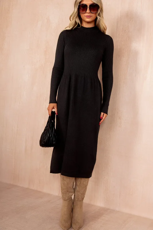 Queeva Black Fine Knit Midi Dress sold by Va Va Voom
