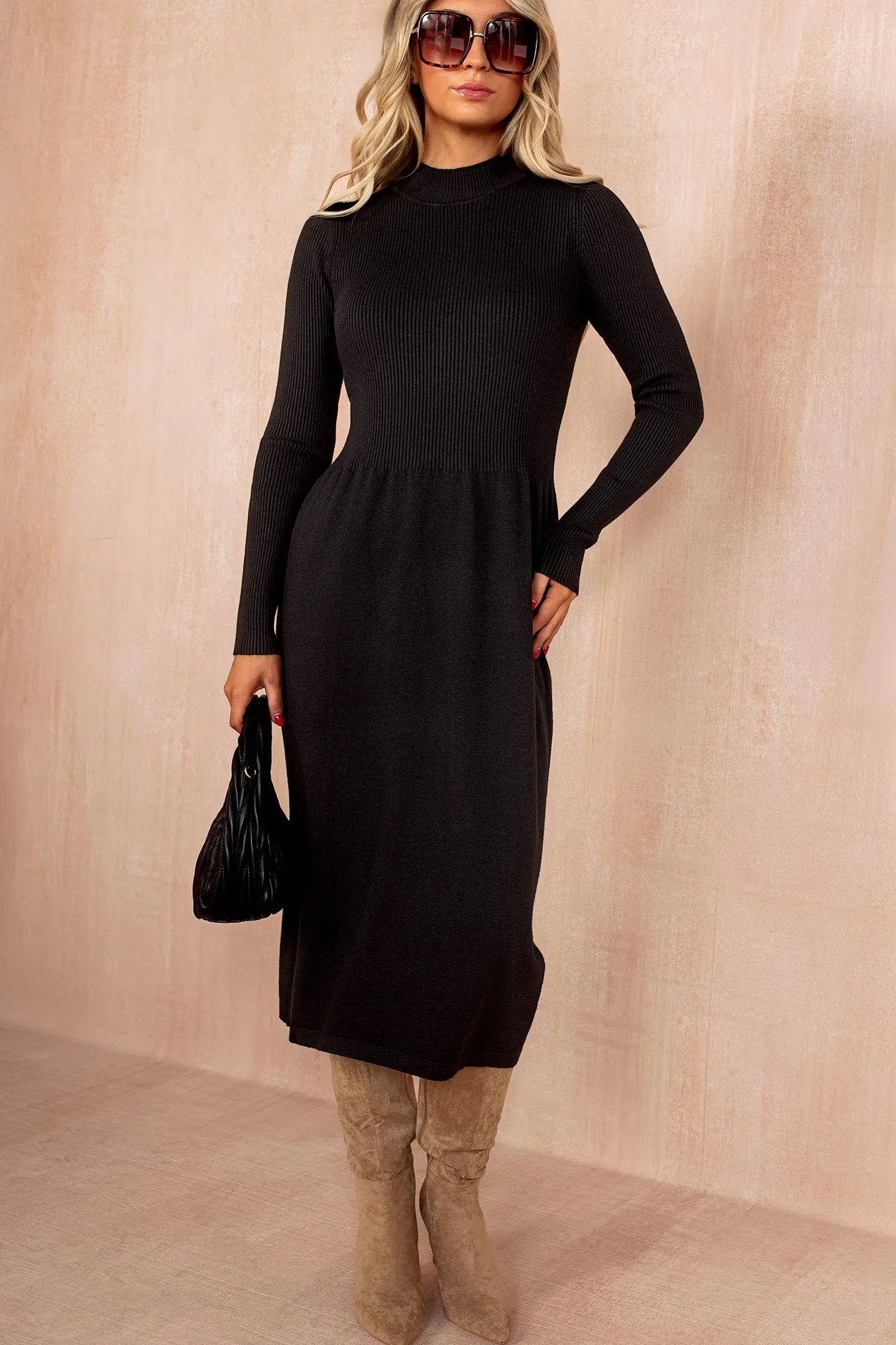 Queeva Black Fine Knit Midi Dress sold by Va Va Voom product image thumbnail 2