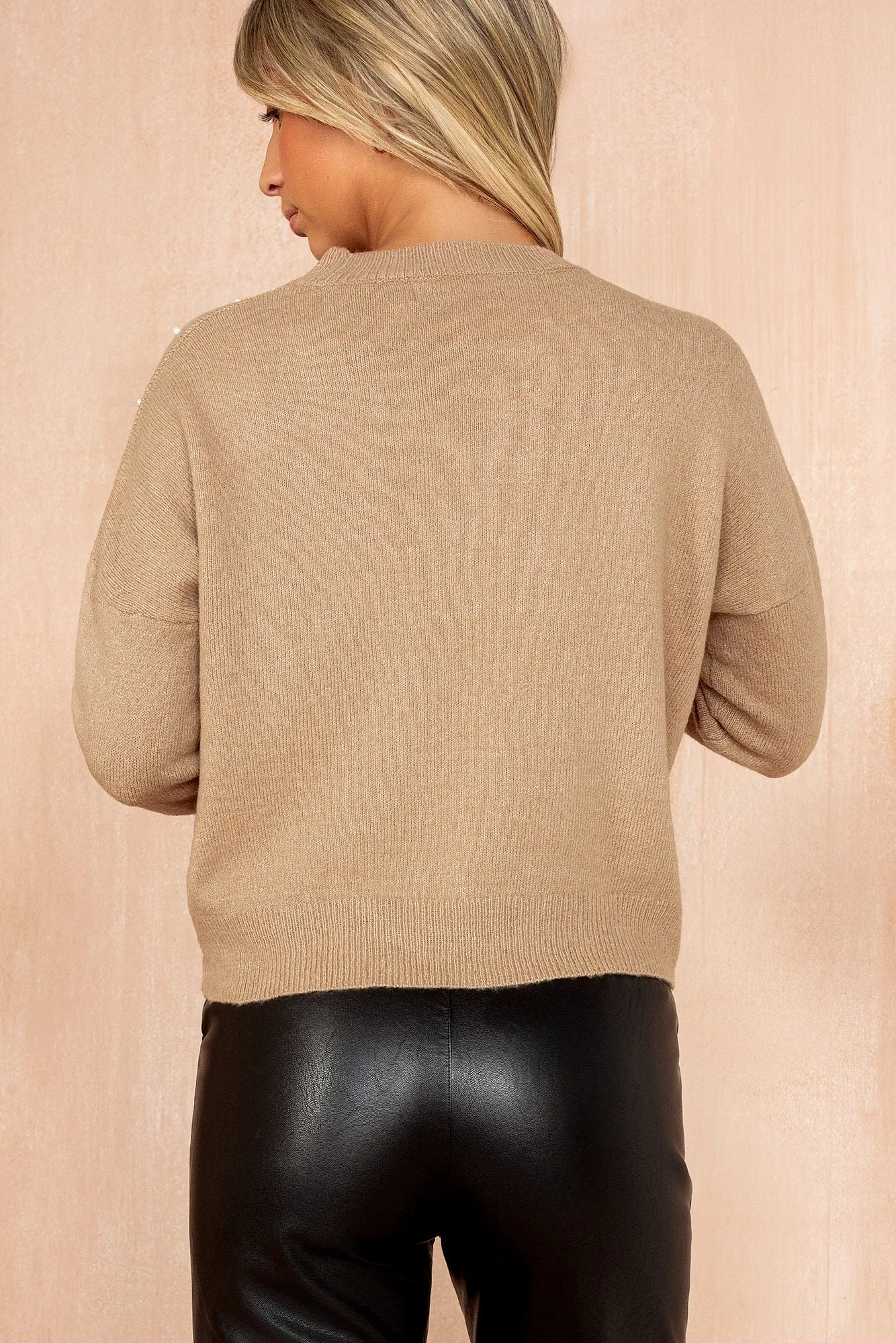 Myra Camel Knit Pearl Embellished Jumper sold by Va Va Voom product image thumbnail 3
