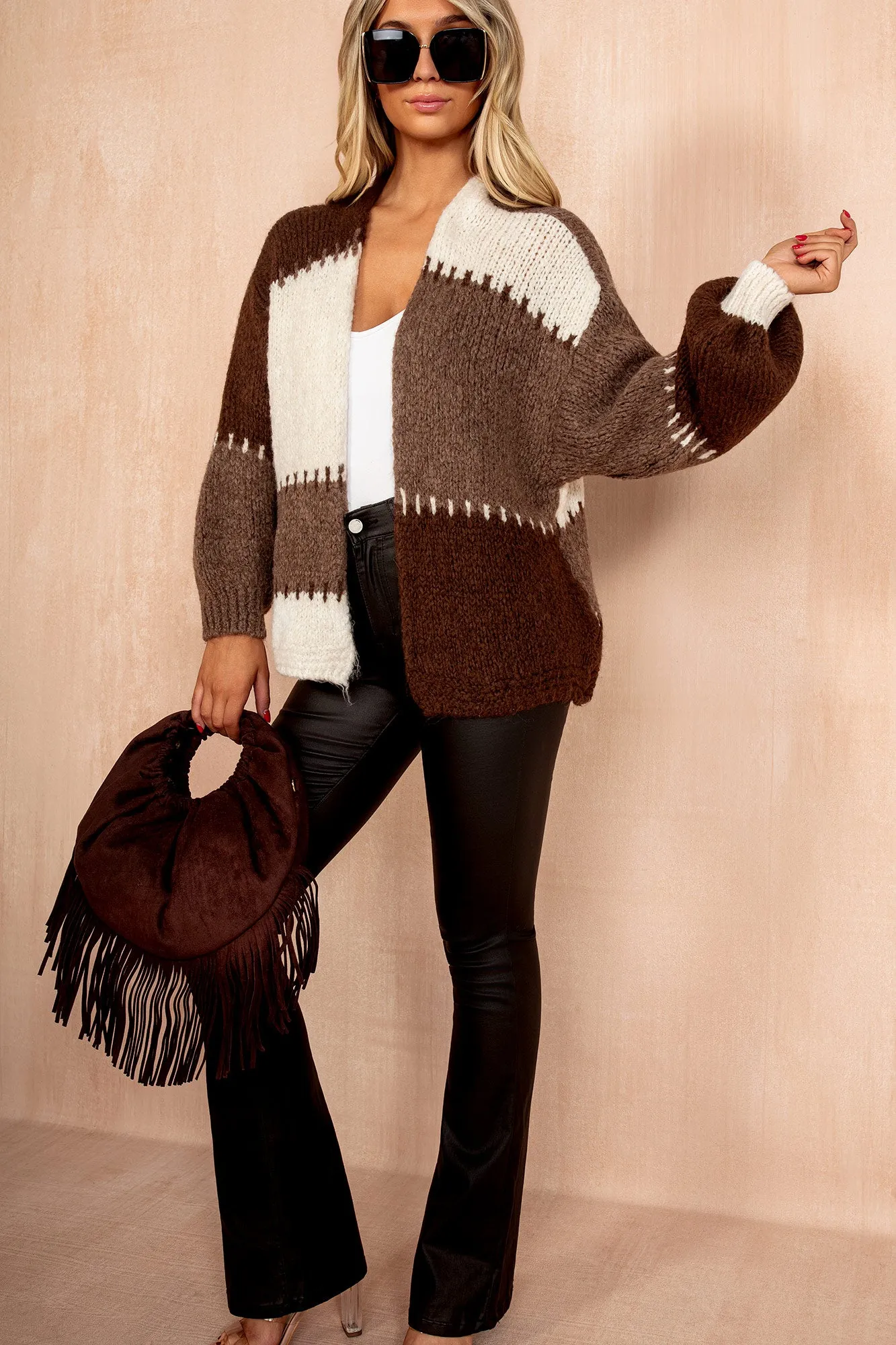 Kirsty Chocolate Colour Block Knit Cardigan sold by Vavavoom product image thumbnail 2