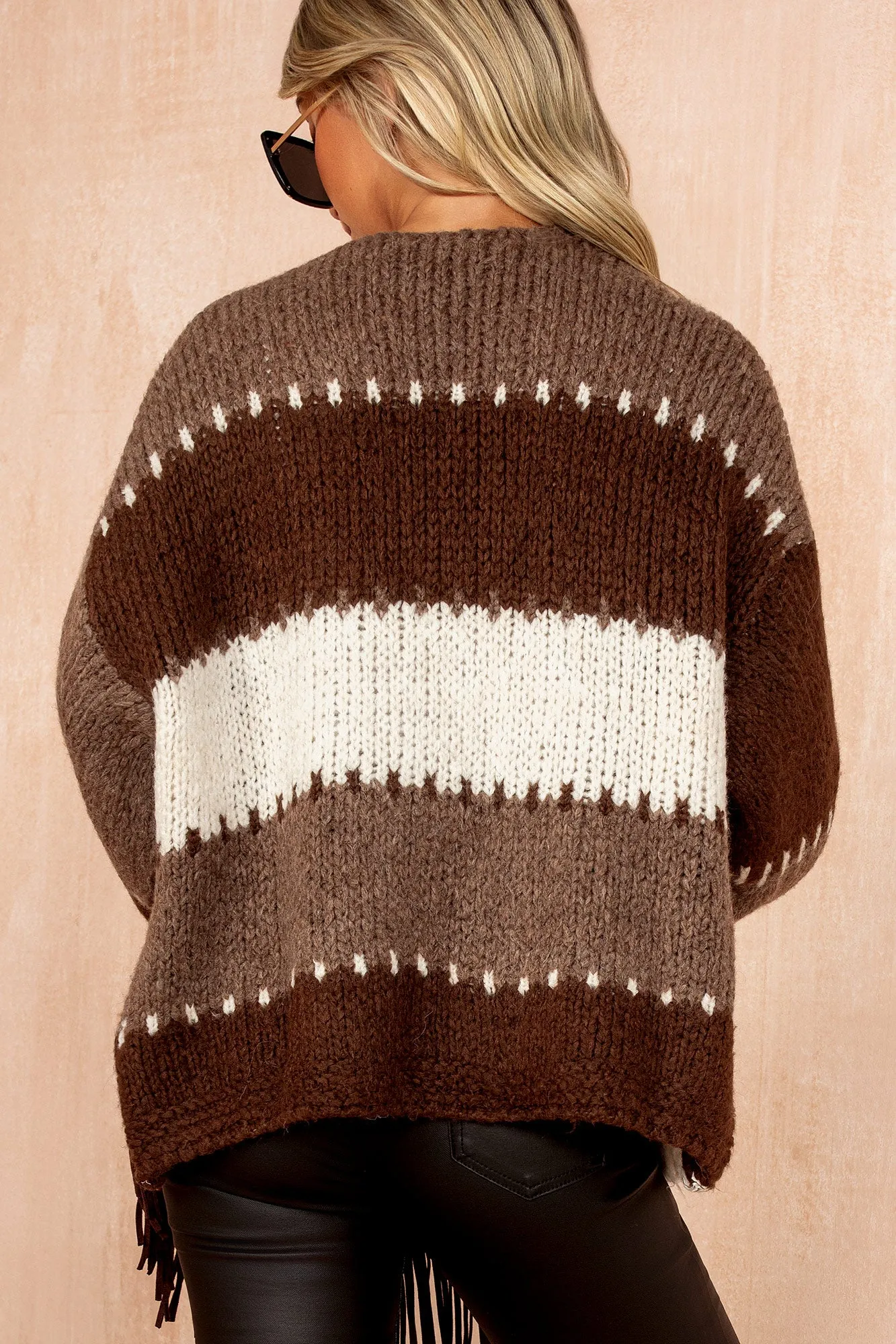 Kirsty Chocolate Colour Block Knit Cardigan sold by Vavavoom product image thumbnail 3