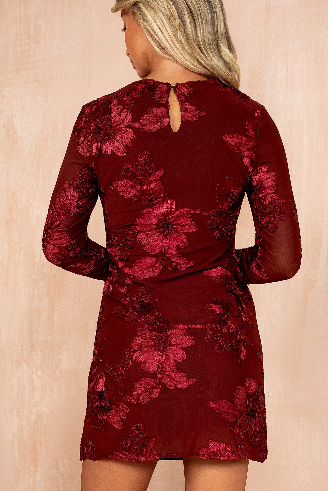 Helen Wine Floral Devore Mini Dress sold by Vavavoom product image thumbnail 4