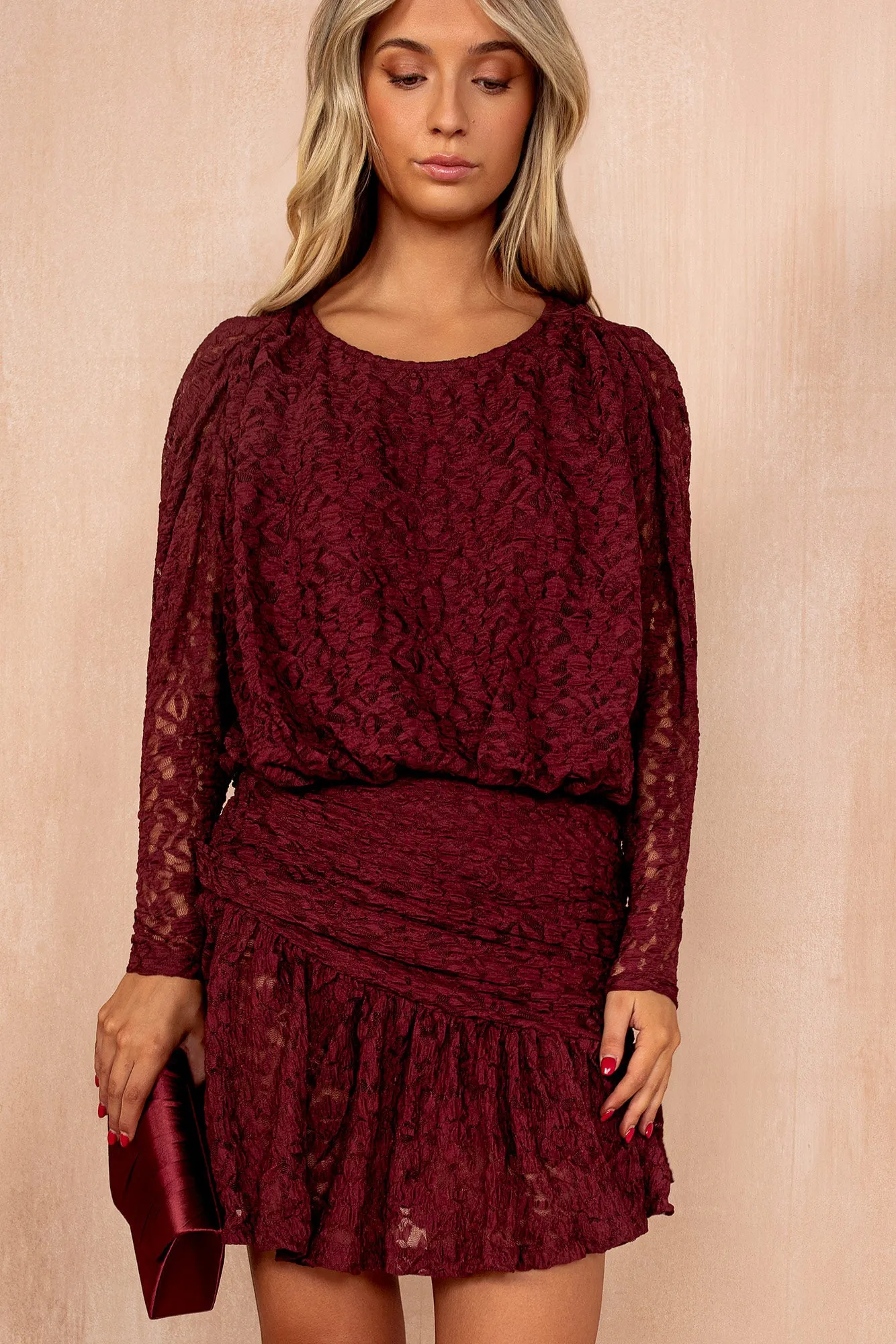 Fernanda Burgundy Lace Frill Dress sold by Vavavoom product image thumbnail 2