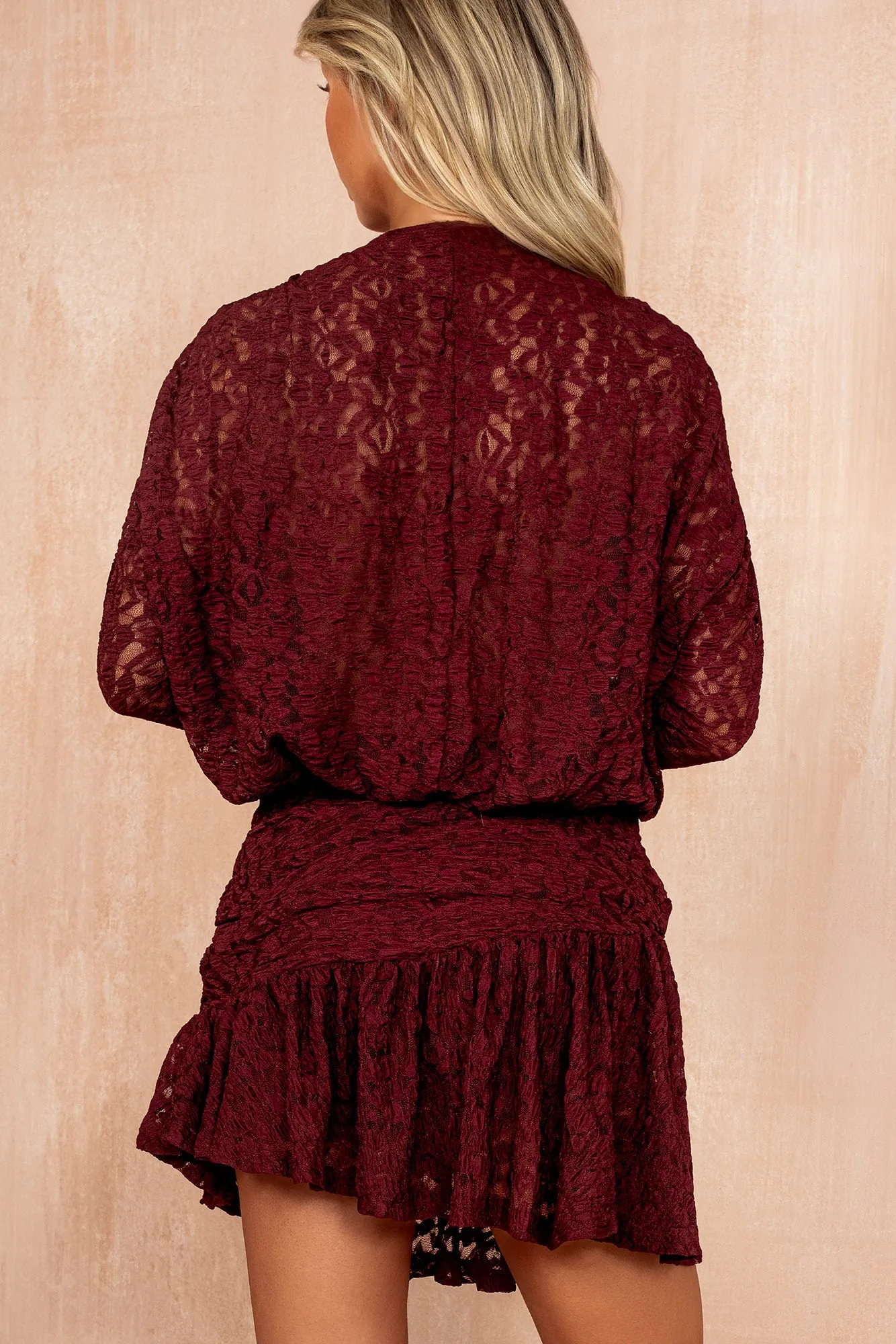 Fernanda Burgundy Lace Frill Dress sold by Vavavoom product image thumbnail 4