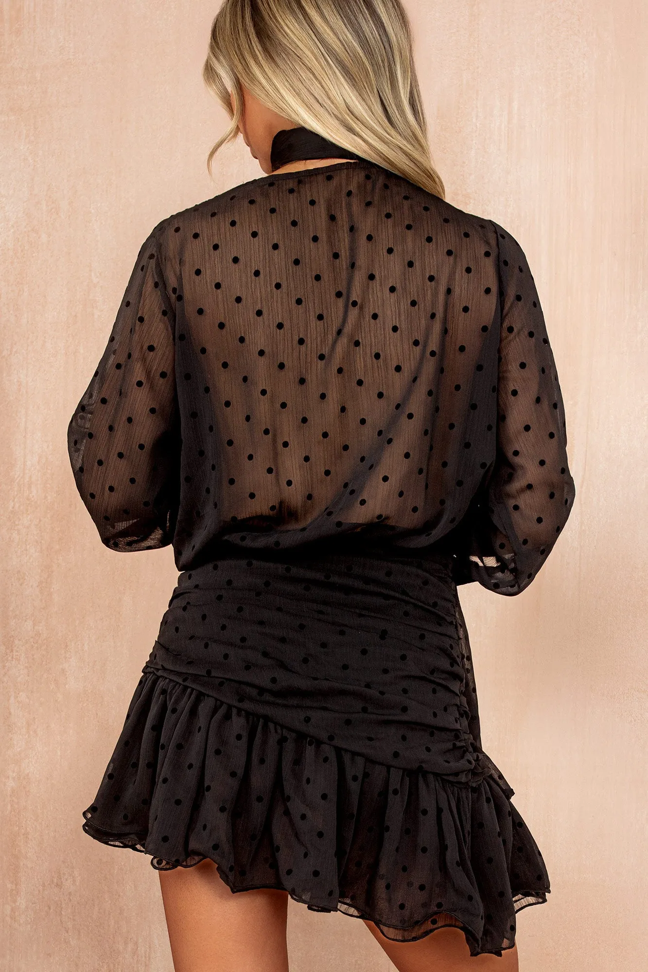 Petrina Black Scarf Detail Spot Frill Dress sold by Vavavoom product image thumbnail 3