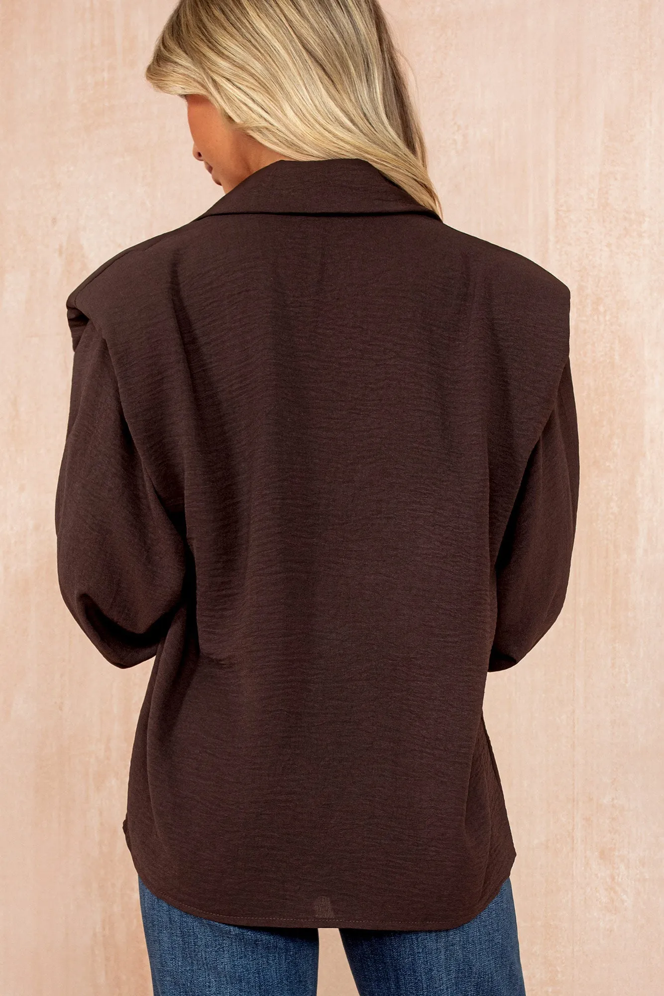 Glenda Chocolate Shoulder Pad Oversized Shirt sold by Vavavoom product image thumbnail 4