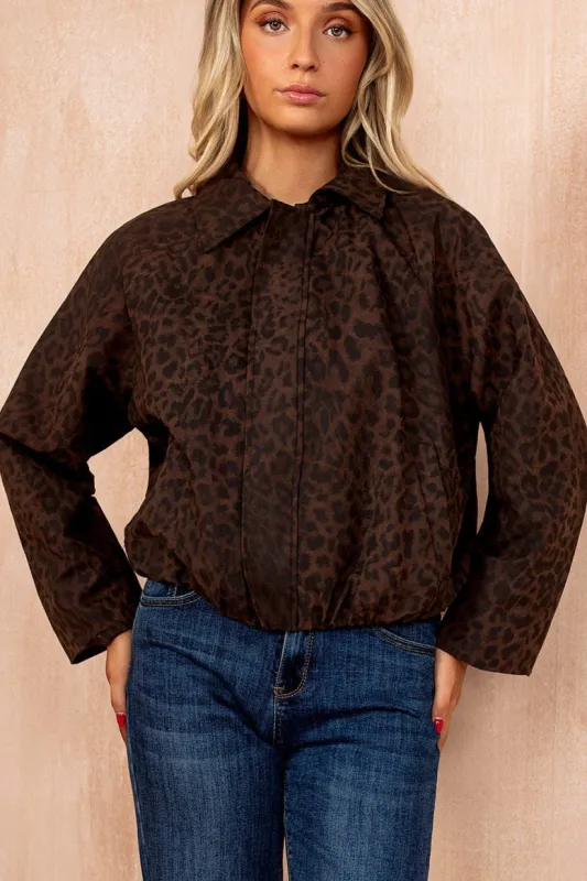 Agnes Leopard Print Bubble Hem Bomber Jacket sold by Vavavoom