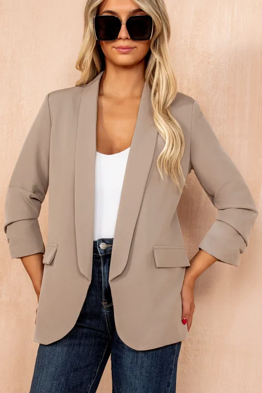 Maxine Mushroom Ruched Sleeve Blazer sold by Va Va Voom