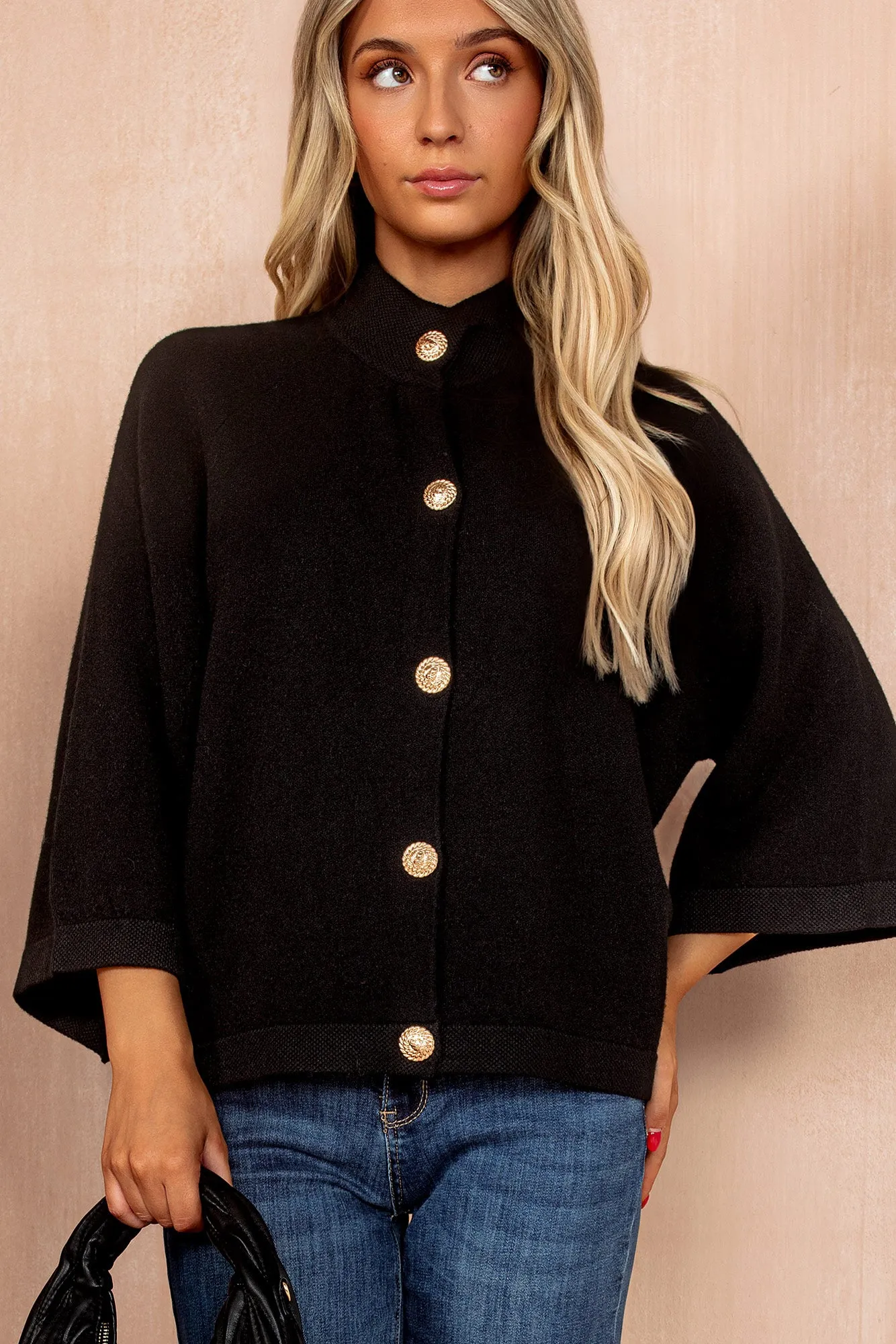 Colby Black High Neck Cardigan sold by Vavavoom