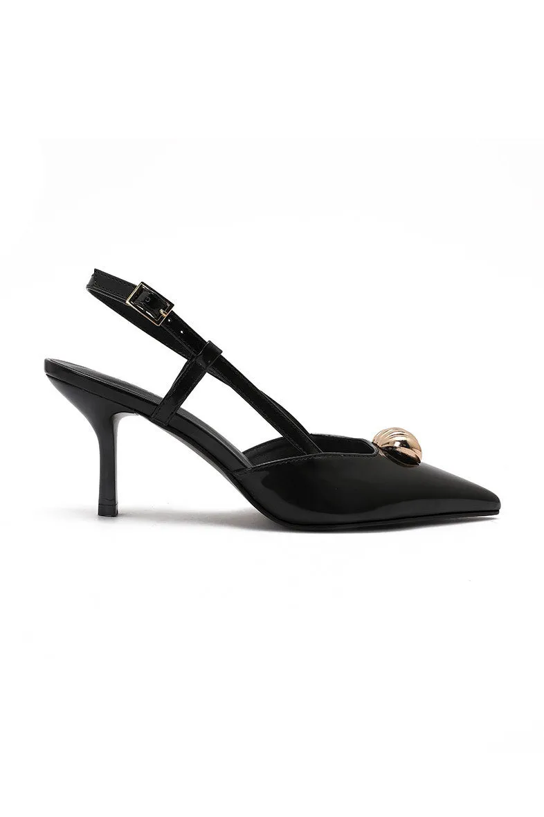Julia Black Patent Gold Detail Slingback Heels sold by Vavavoom product image thumbnail 3