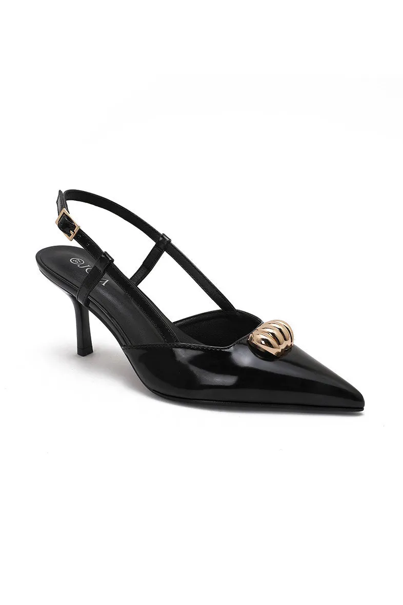Julia Black Patent Gold Detail Slingback Heels sold by Vavavoom product image thumbnail 2