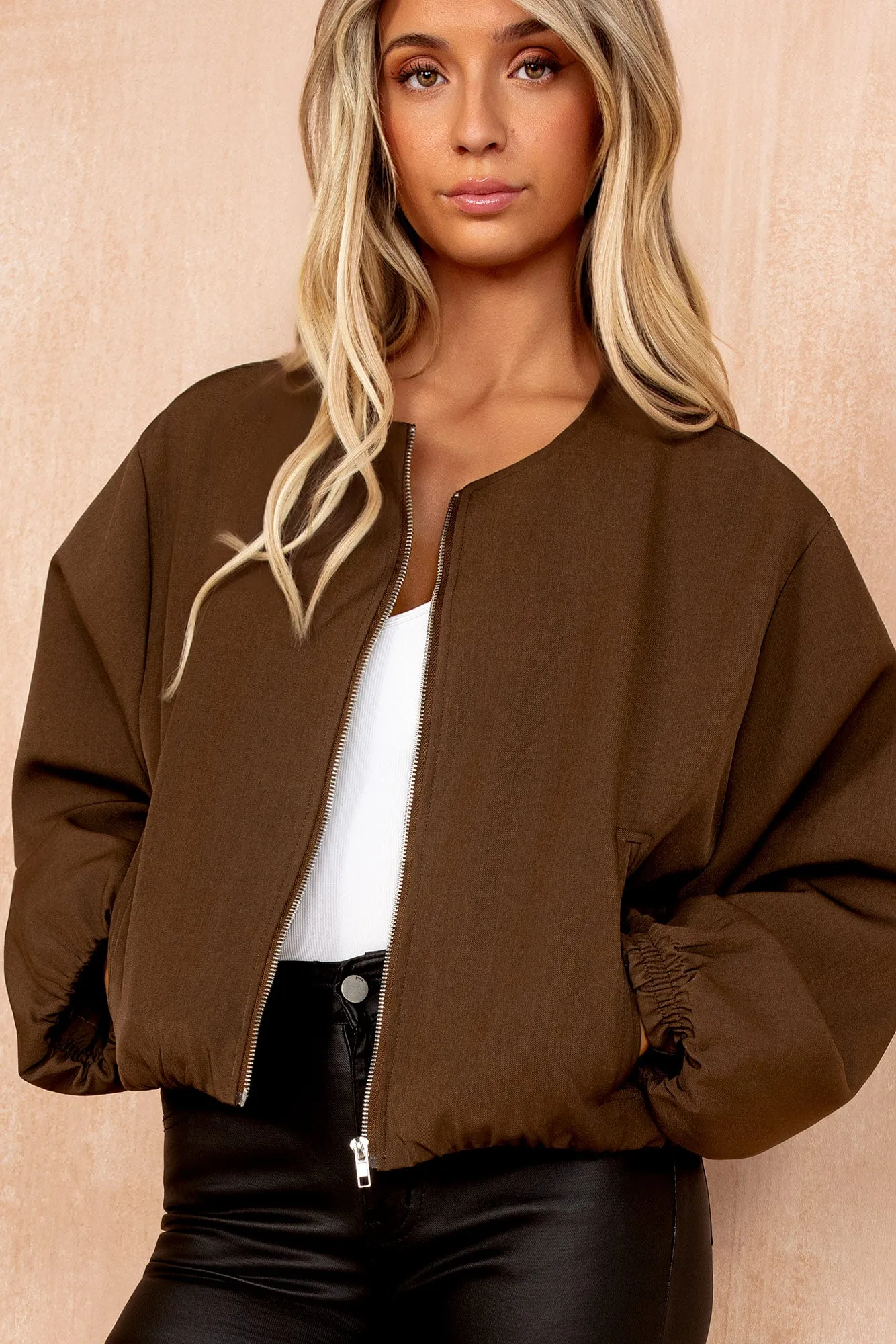 Morris Chocolate Bubble Hem Bomber Jacket sold by Vavavoom