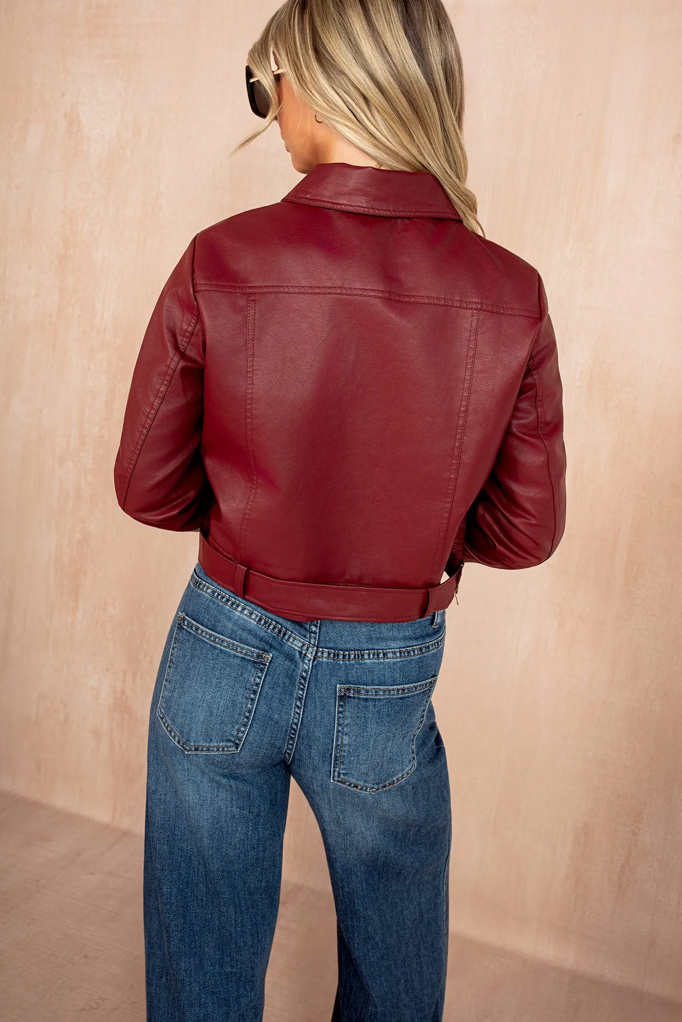 Hendrix Burgundy Biker Jacket sold by Vavavoom product image thumbnail 3