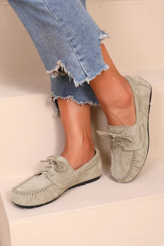 Brooke Stone Suedette Moccasins sold by Va Va Voom