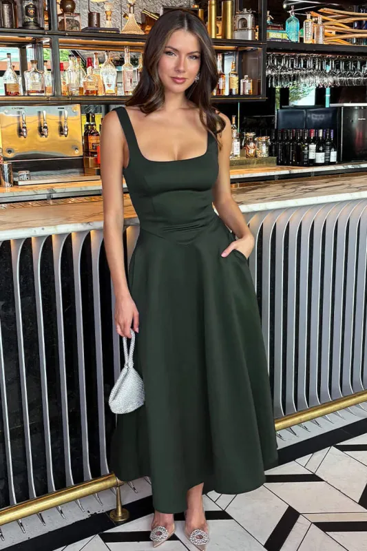 Henley Forest Green Square Neck Scuba Dress sold by Va Va Voom