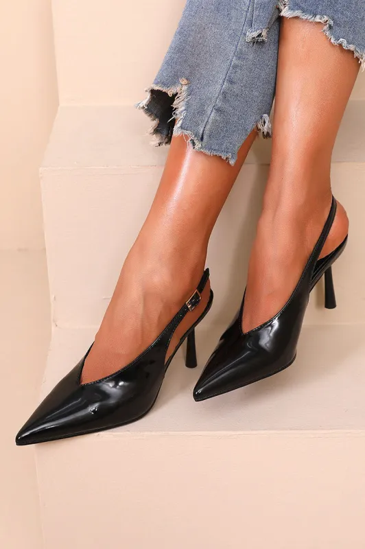Fabia Black Patent Slingback Heels sold by Va Va Voom