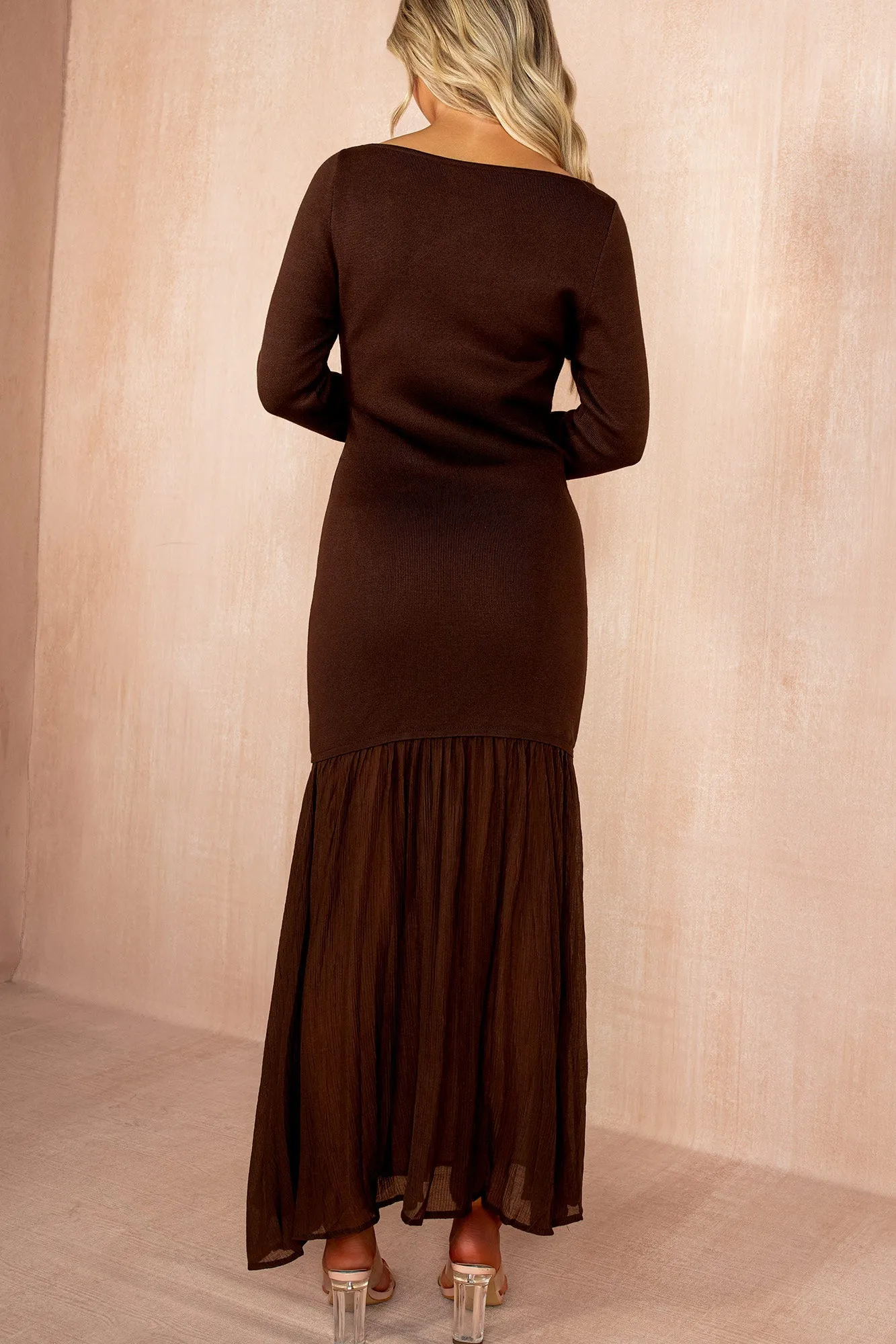 Irina Chocolate Knit Chiffon Hem Maxi Dress sold by Vavavoom product image thumbnail 3