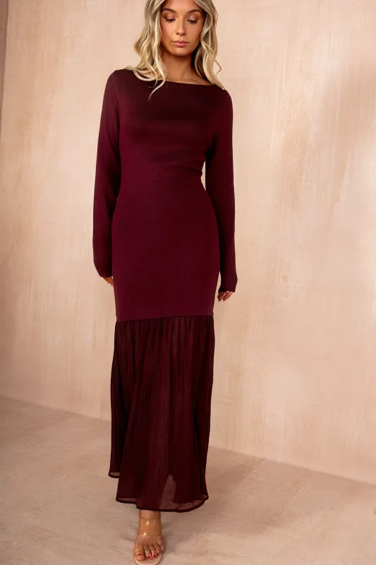 Irina Plum Knit Chiffon Hem Maxi Dress sold by Va Va Voom
