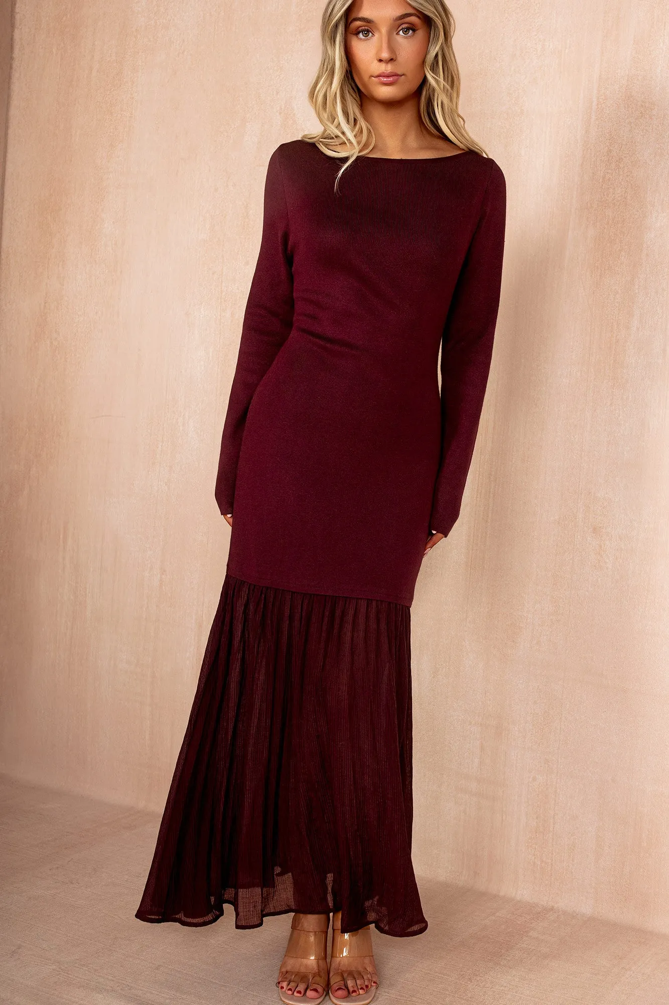 Irina Plum Knit Chiffon Hem Maxi Dress sold by Vavavoom product image thumbnail 2