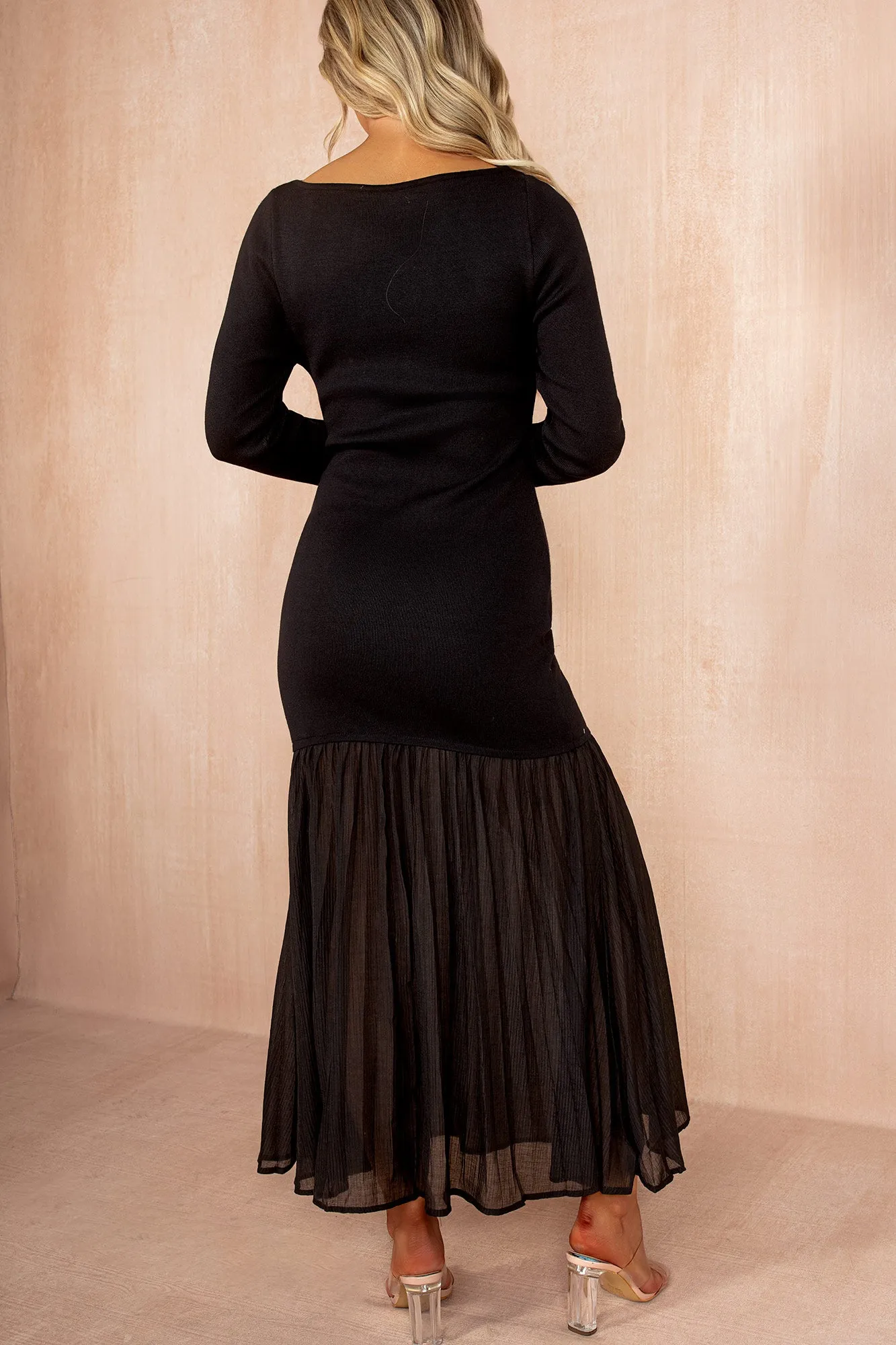Irina Black Knit Chiffon Hem Maxi Dress sold by Va Va Voom product image thumbnail 3