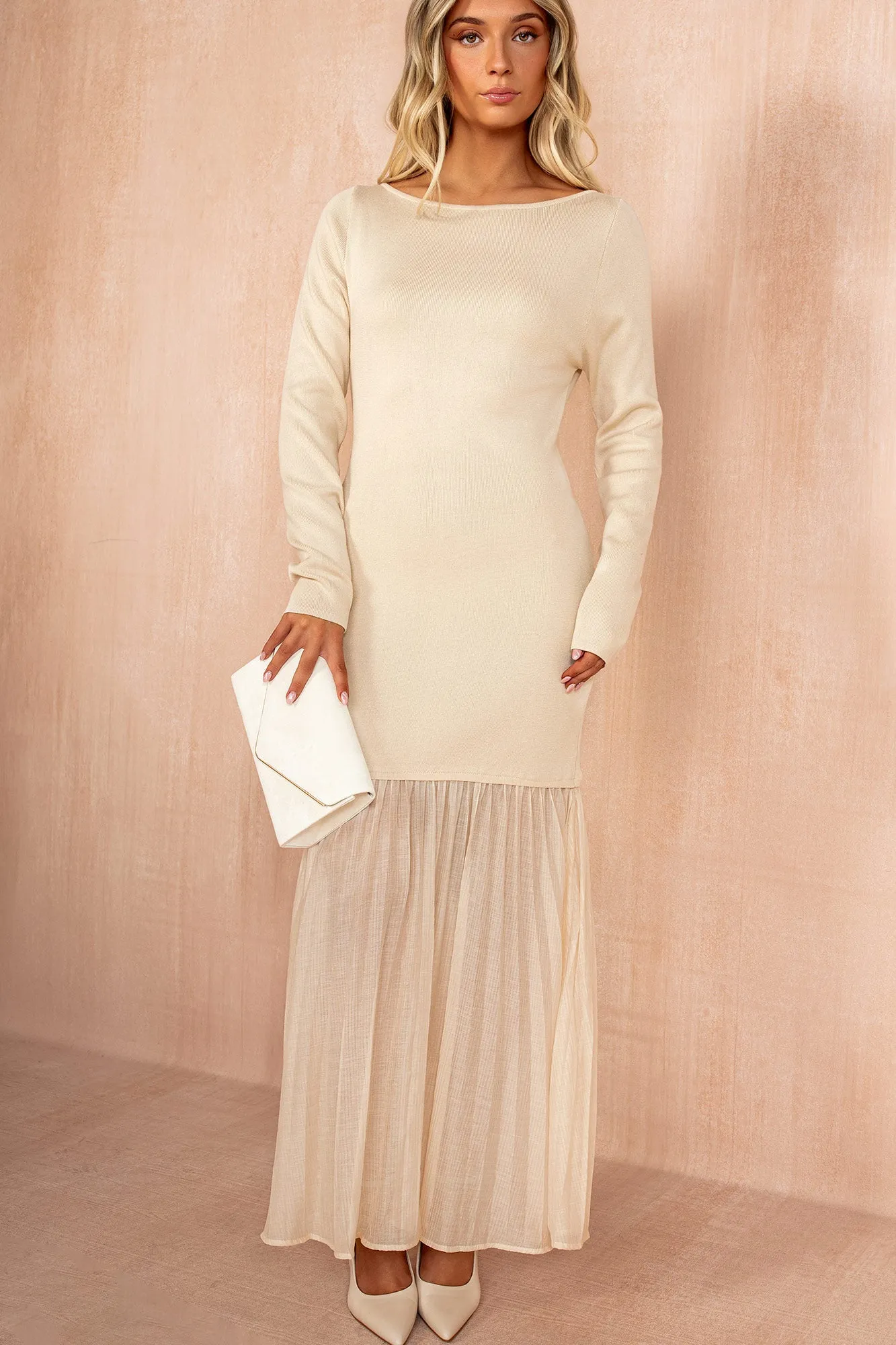 Irina Stone Knit Chiffon Hem Maxi Dress sold by Vavavoom