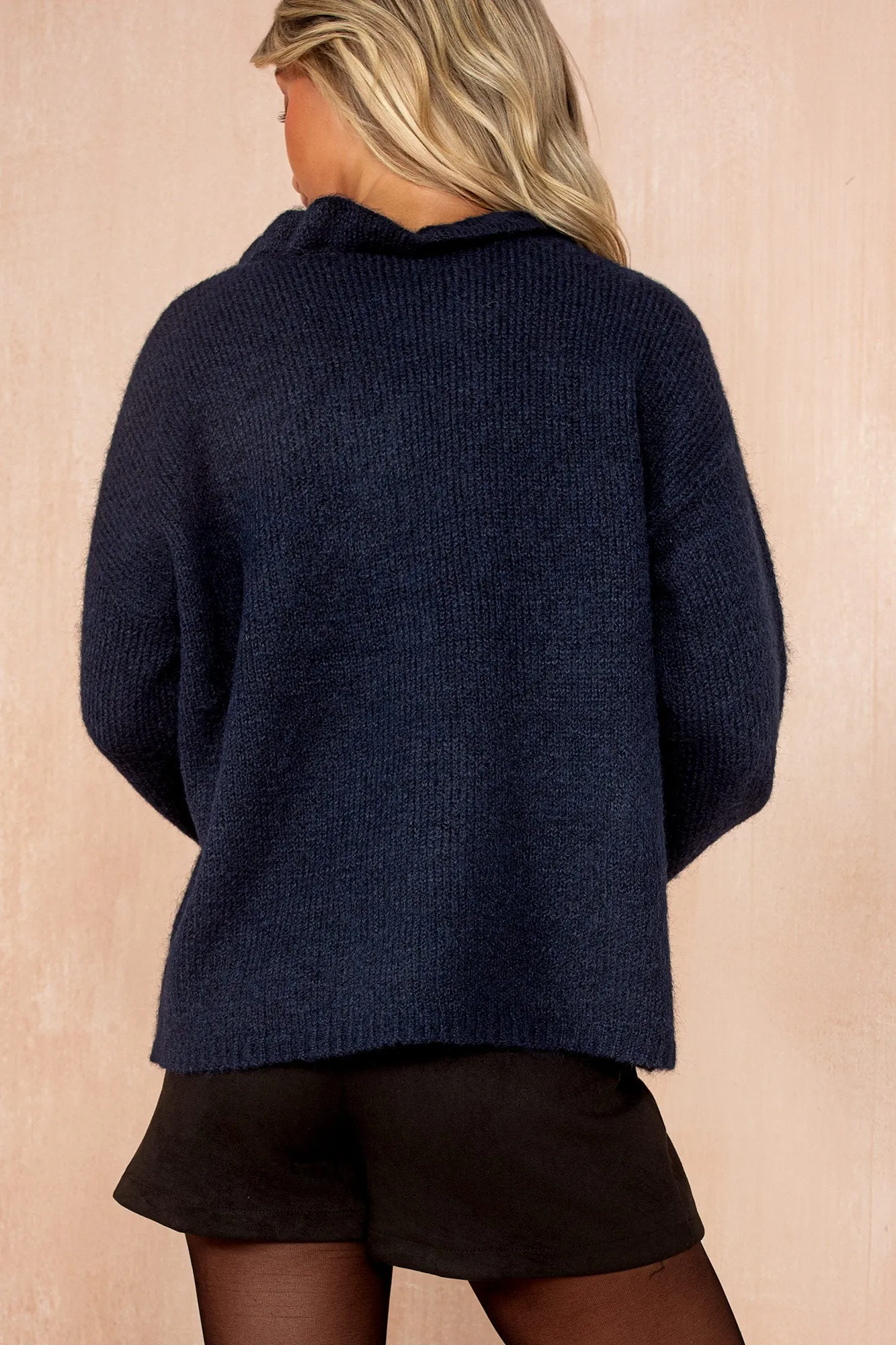 Mahira Navy Knit Frill Cardigan sold by Vavavoom product image thumbnail 2