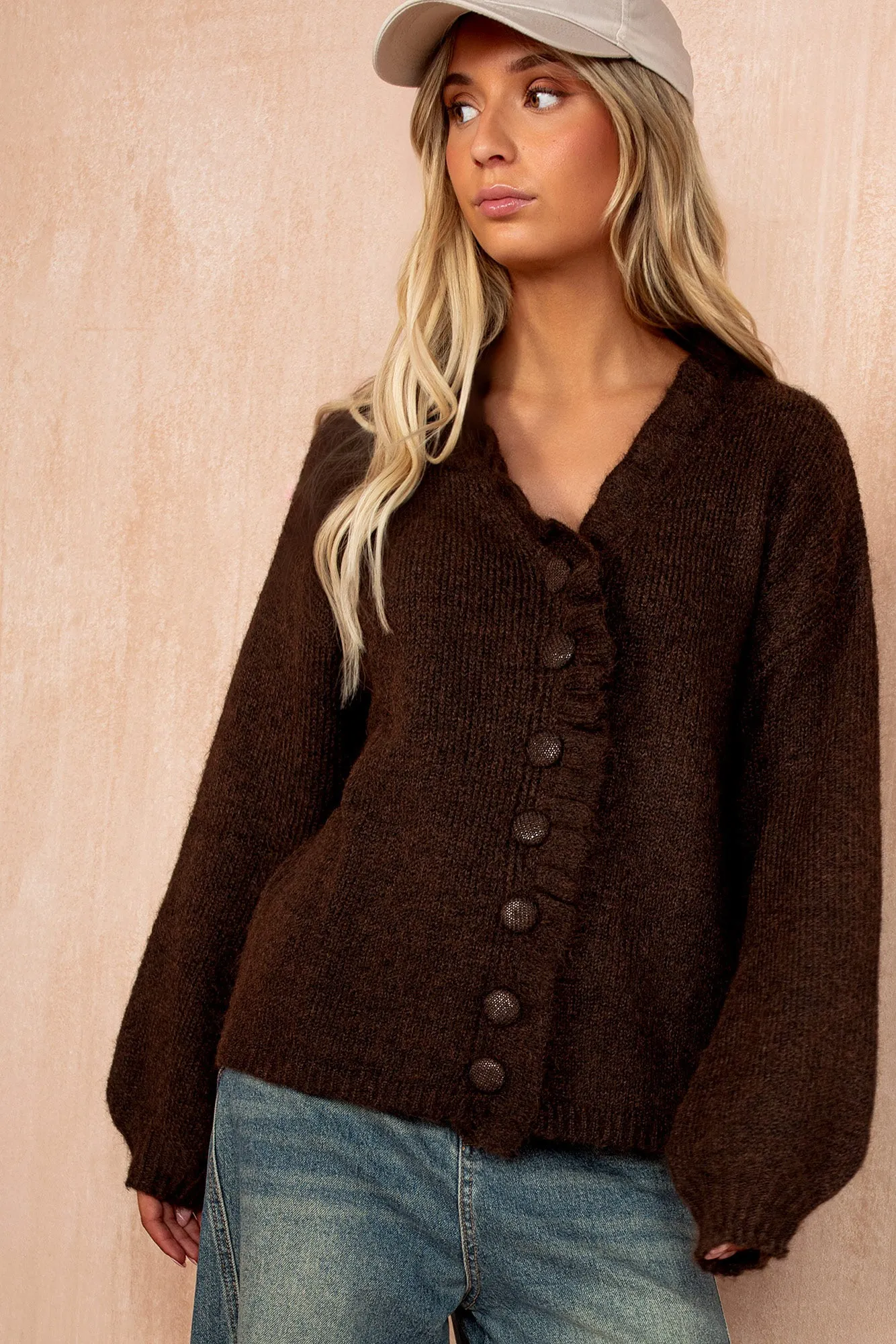Mahira Brown Knit Frill Cardigan sold by Vavavoom product image thumbnail 3