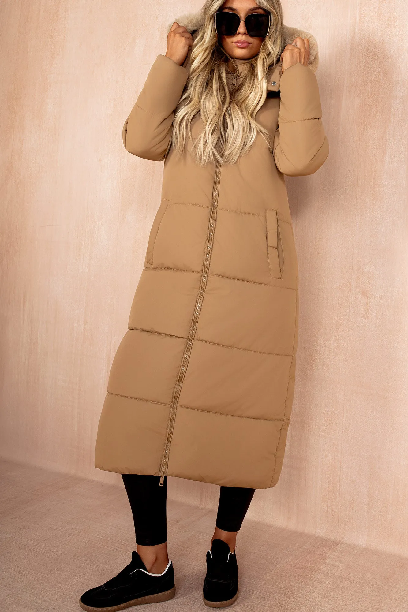 Esther Camel Padded Longline Coat sold by Va Va Voom product image thumbnail 3