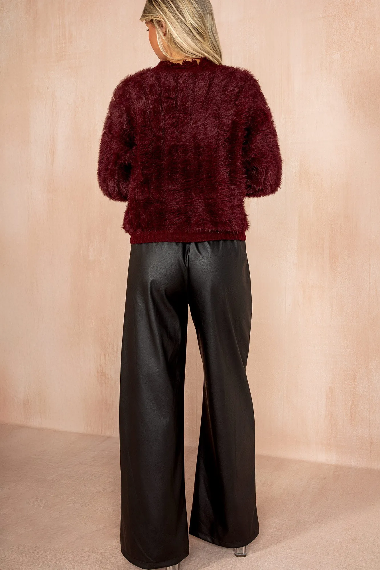 Hartley Burgundy Fluffy Cardigan sold by Va Va Voom product image thumbnail 2