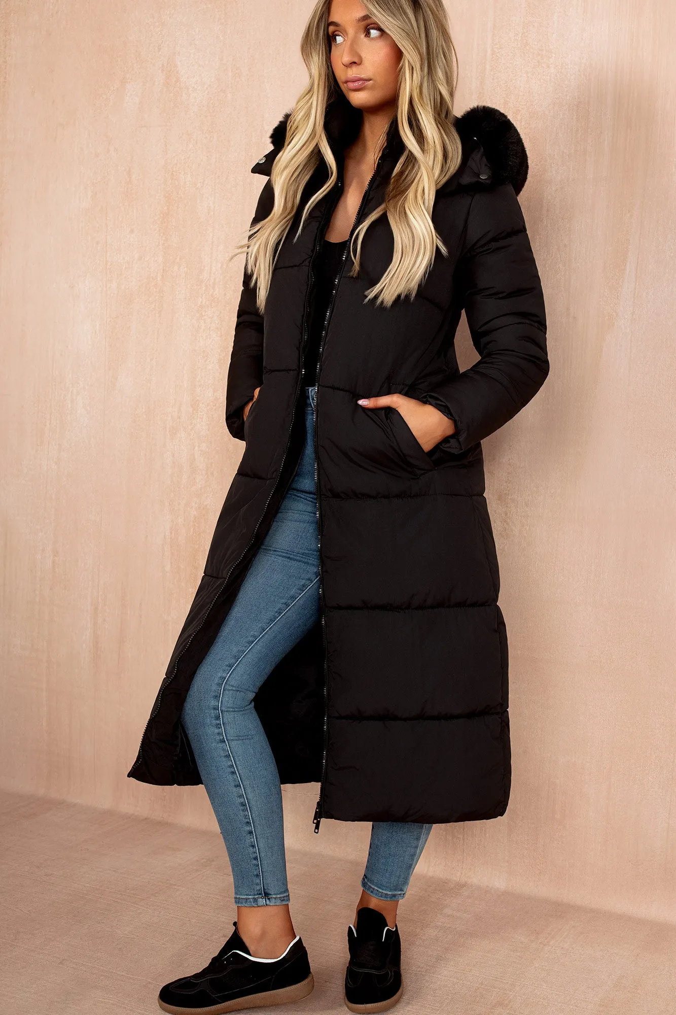 Esther Black Padded Longline Coat sold by Va Va Voom product image thumbnail 4