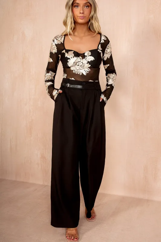 Kali Black Belted Wide Leg Trousers sold by Va Va Voom