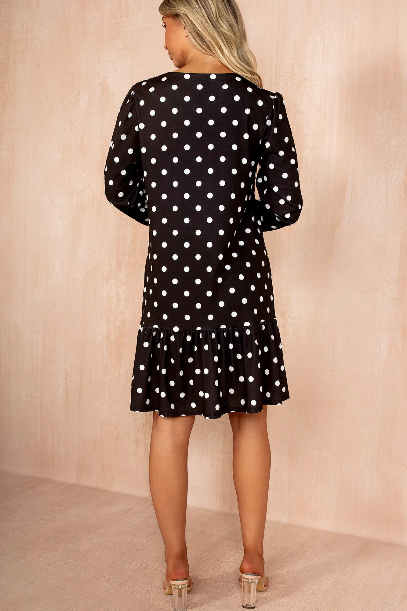 Petunia Black Polka Dot Drop Hem Dress sold by Vavavoom product image thumbnail 2