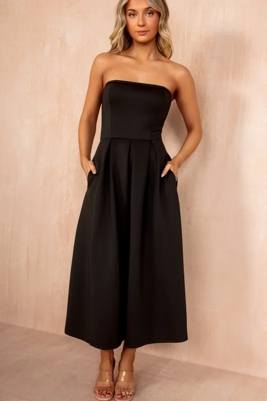 Saskia Black Bandeau A-Line Midi Dress sold by Va Va Voom